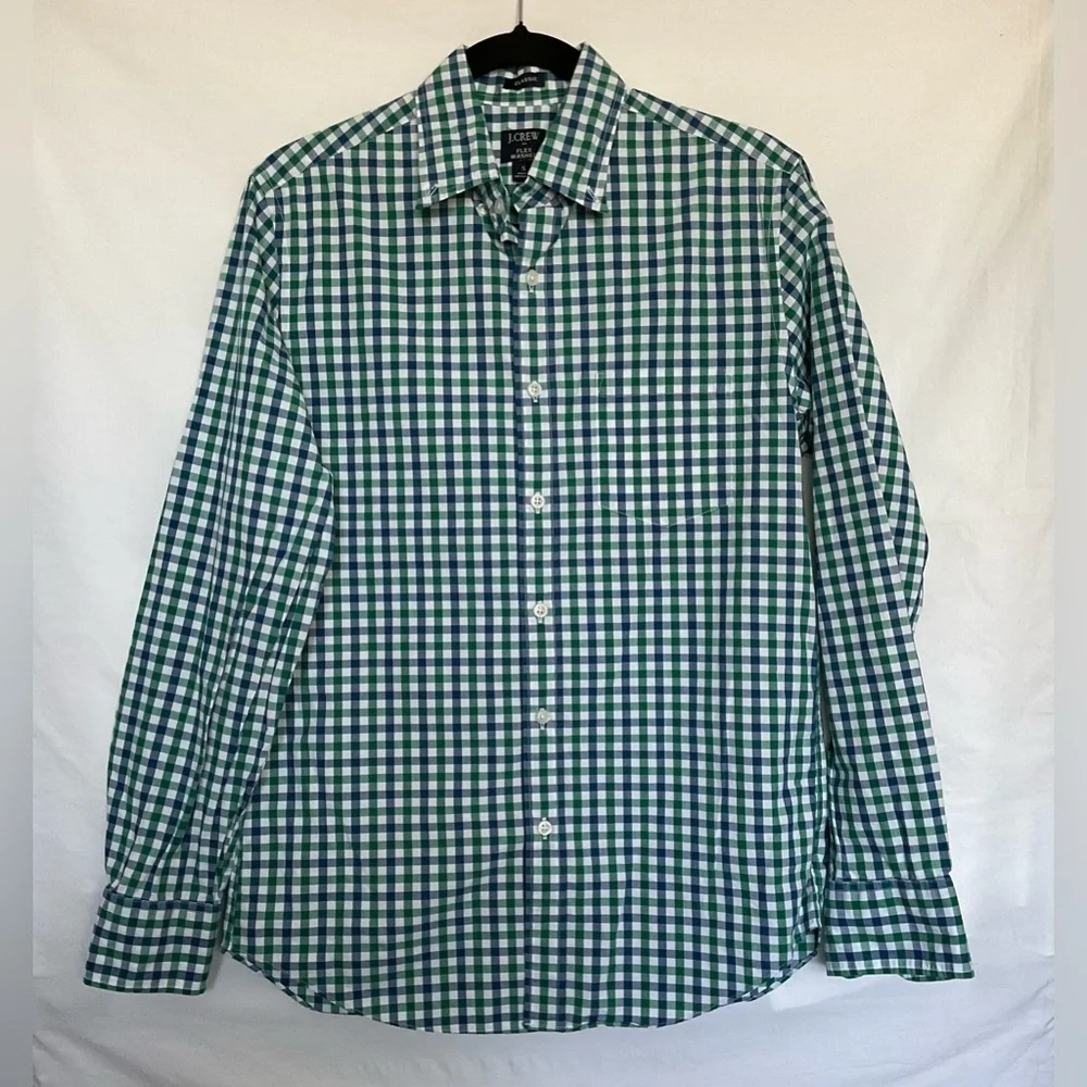 J. Crew Green Casual Button Down Shirt with Gingham Pattern